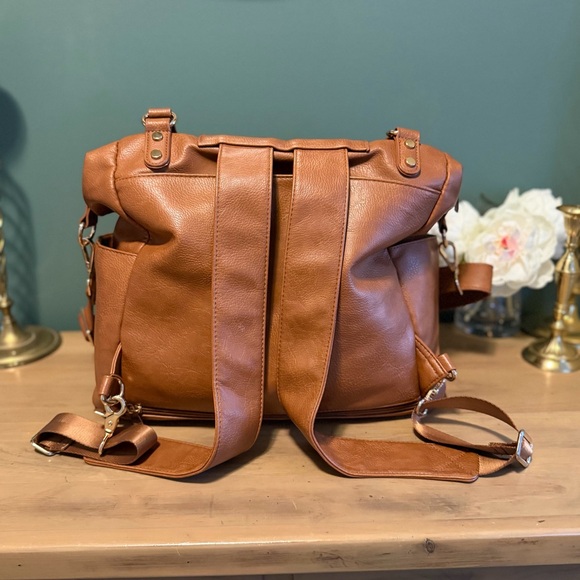 Mominside Convertible Diaper Bag Backpack Brown Vegan Leather Cooler Pockets - Picture 8 of 16
